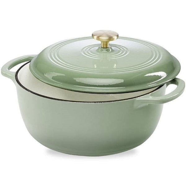 6 Quart Large Sage Green Enamel Cast-Iron Dutch Oven Kitchen Cookware - Puck's