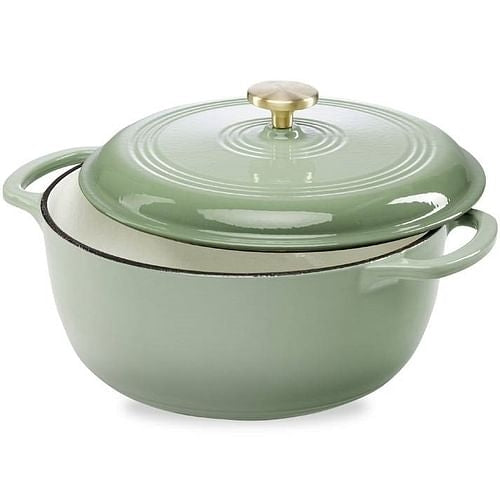 6 Quart Large Sage Green Enamel Cast-Iron Dutch Oven Kitchen Cookware - Puck's