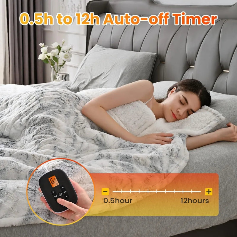 Electric Heating Blanket - Double-sided Marble Blue 77"x 84" - Puck's