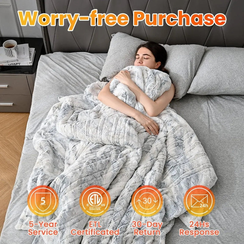 Electric Heating Blanket - Double-sided Marble Blue 77"x 84" - Puck's