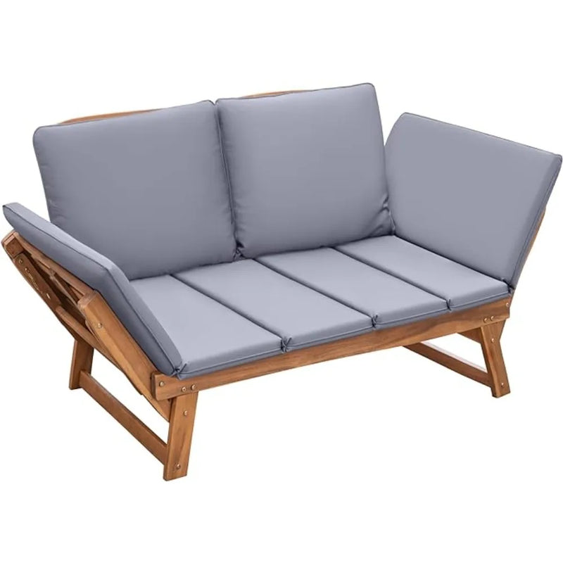 Outdoor Couch Acacia Wood Patio Couch with Adjustable Armrests,Outdoor Convertible Sofa with Removable Cushions&Pillows - Puck's