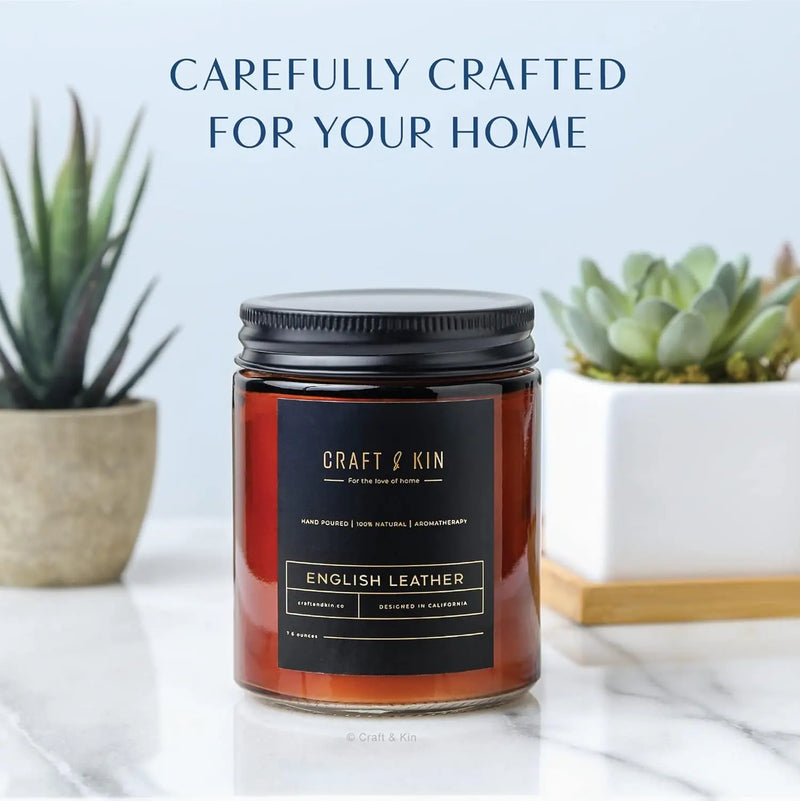 Scented Candles for Men | Premium English Leather Candle | All-Natural Scent for Home | Long Lasting with 45 Hour Burn Time, 8Oz - Puck's