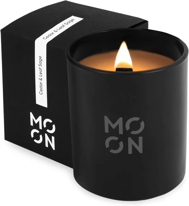 Scented Candles for Men & Women by  | Wood Wick Candles | Soy Wax Candles Non Toxic | Cedar Candle | Scented Candles | Cedar & Leaf Sage Mens Candle | - Puck's