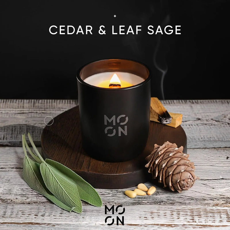 Scented Candles for Men & Women by  | Wood Wick Candles | Soy Wax Candles Non Toxic | Cedar Candle | Scented Candles | Cedar & Leaf Sage Mens Candle | - Puck's