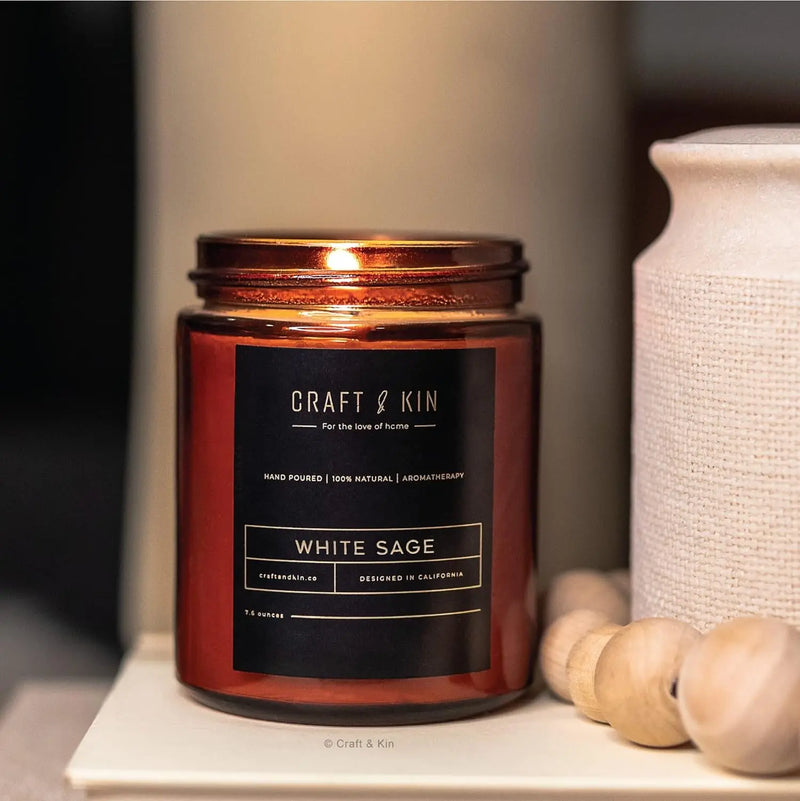 Scented Candles for Men, White Sage Candle | All-Natural Scent for Home | Long Lasting with 45 Hour Burn Time, 8Oz - Puck's