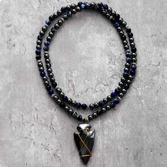 Imperial Jasper & Hematite Steampunk Arrowhead Necklace - Puck's