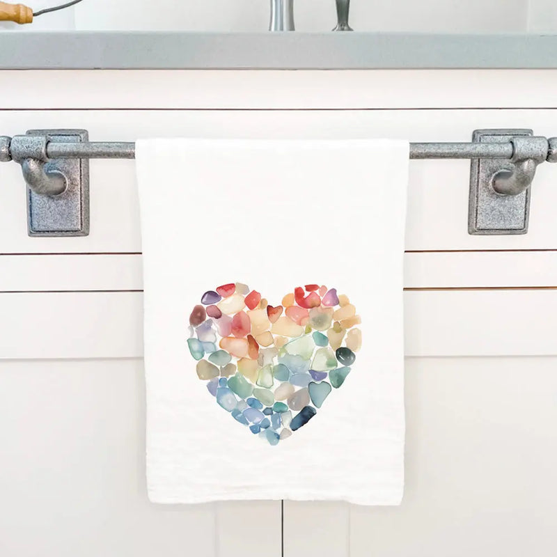 Sea Glass Heart - Valentine's Day Cotton Tea Towel - Puck's