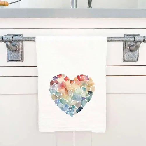 Sea Glass Heart - Valentine's Day Cotton Tea Towel - Puck's