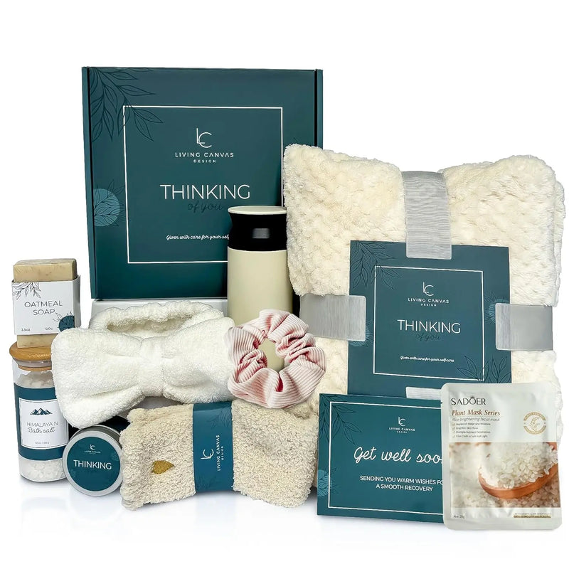 Self Care Gifts for Women 11 Piece, Womens Get Well Gifts for Mom Girlfriend Wife Daughter, Women’S Spa Gifts Baskets with Bath Salts, Oatmeal Soap, Blanket, Encouraging Inspirational Gift Basket - Puck's