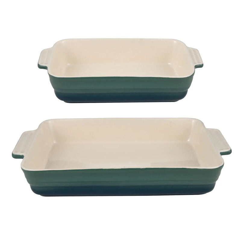 Serving Platter Bergner Excalibur 2 Pieces Green Cream Stoneware - Puck's