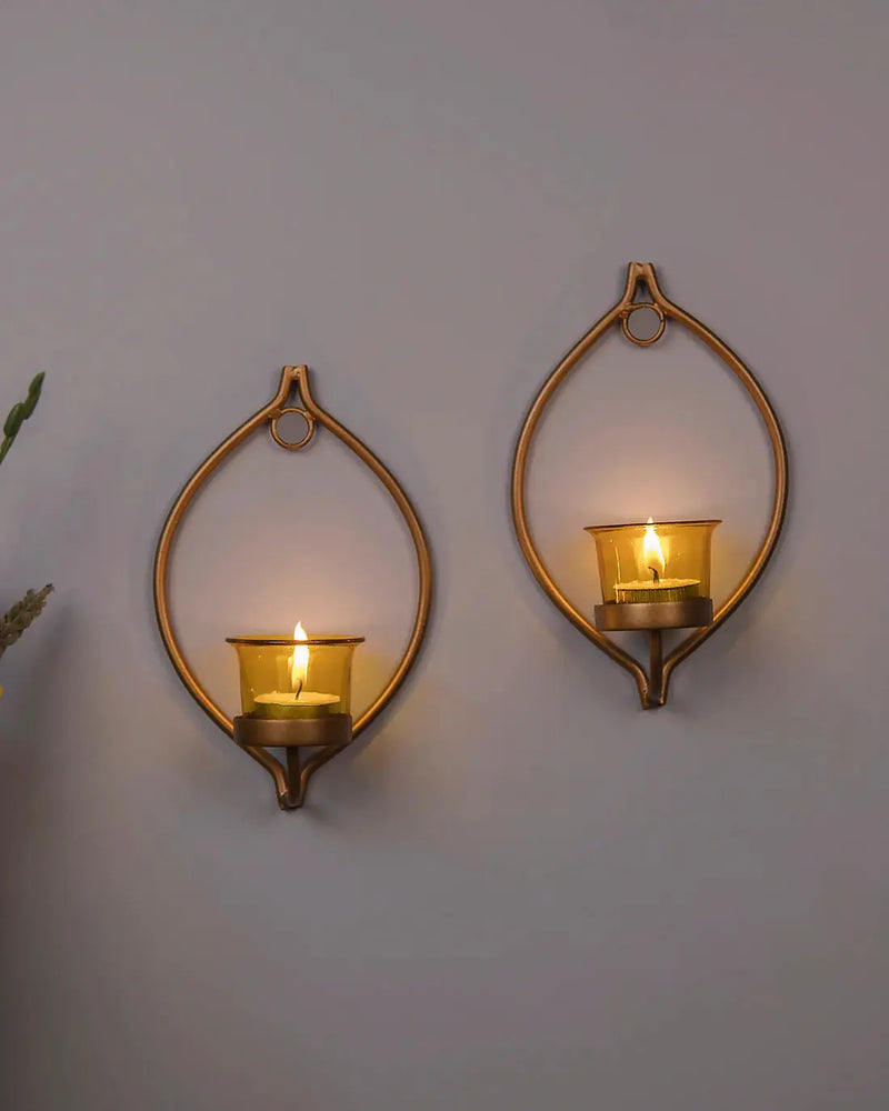 Set of 2 Decorative Golden Eye Wall Sconce/Candle Holder - Puck's