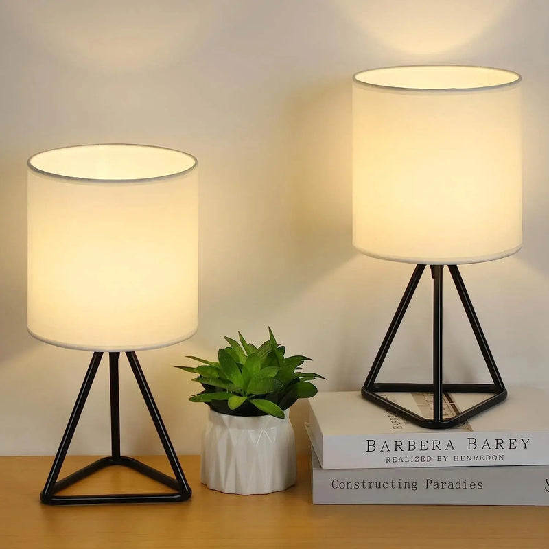 Set of 2 Table Lamps, Nightstand Lamps with White Shade - Puck's