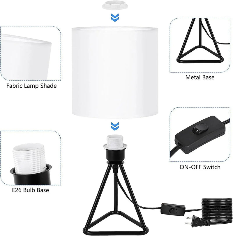 Set of 2 Table Lamps, Nightstand Lamps with White Shade - Puck's