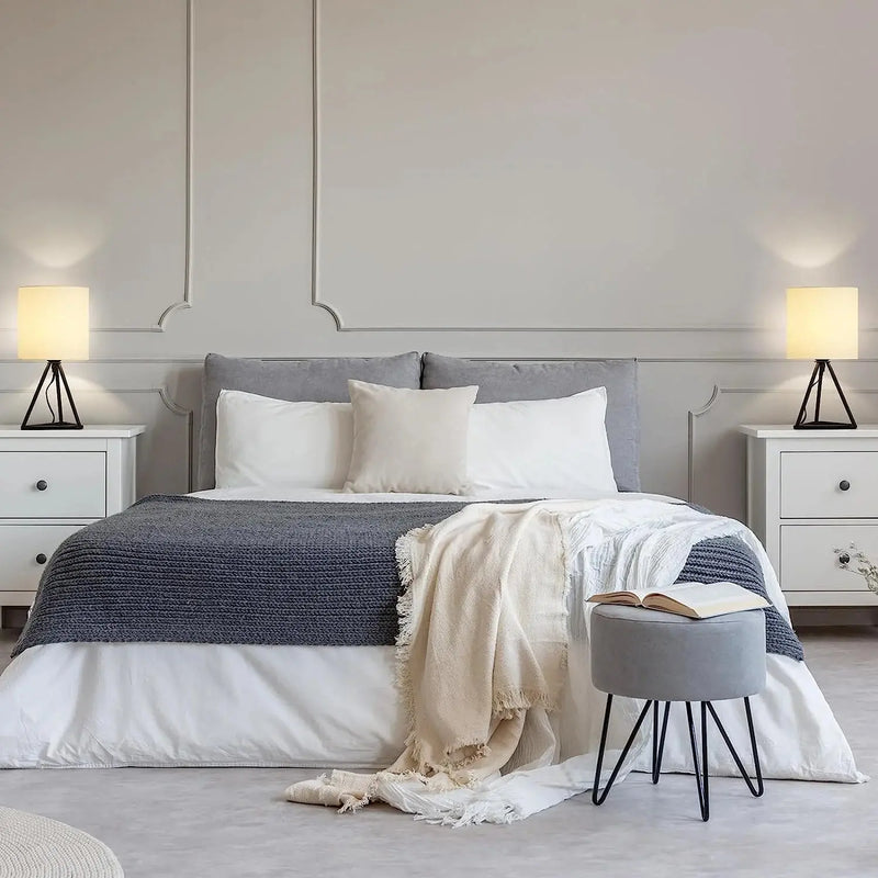Set of 2 Table Lamps, Nightstand Lamps with White Shade - Puck's