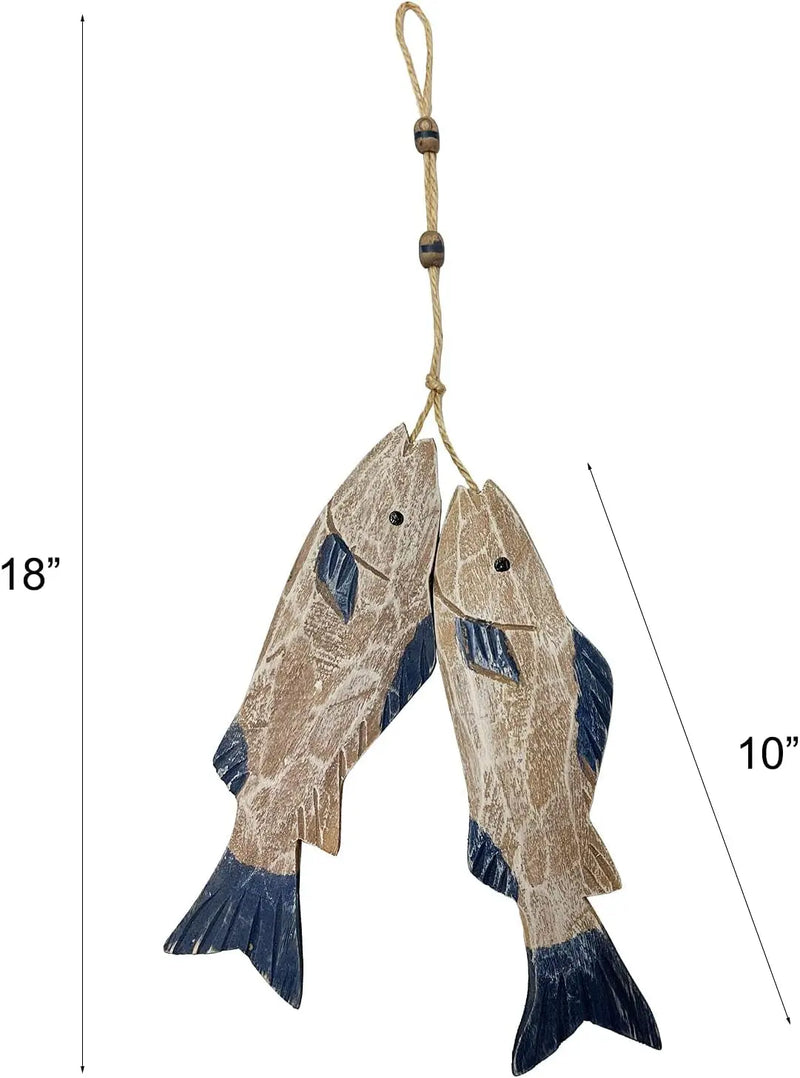 Set of 2 Wooden Carved Fish Wall Hanging Nautical Ornaments Hand Carved Wood Fish Wall Hanging Sculpture Lake House Decor Indoor Outdoor Decoration - Puck's