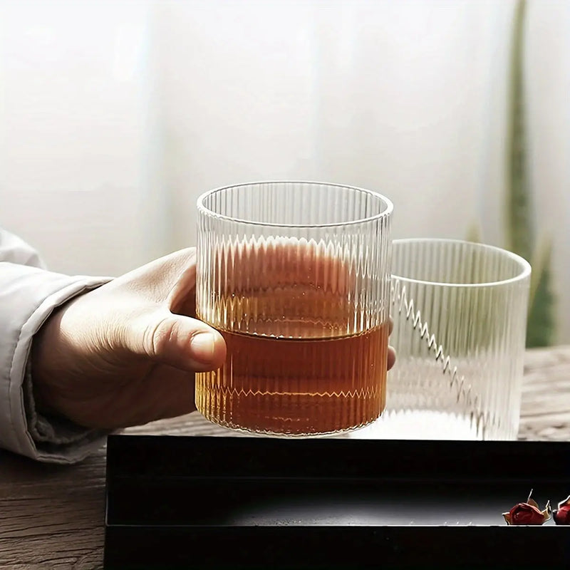 Set of 4 Ribbed Glass Tumblers Versatile Durable Stylish - Puck's