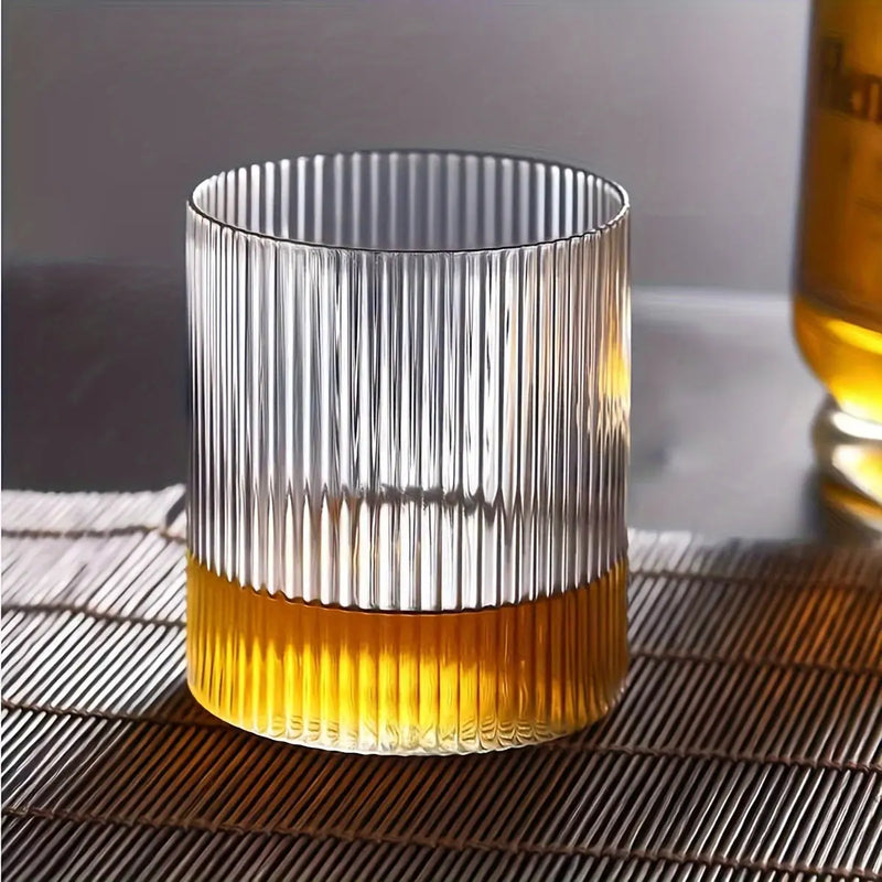 Set of 4 Ribbed Glass Tumblers Versatile Durable Stylish - Puck's