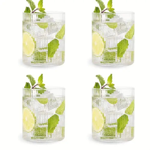 Set of 4 Ribbed Glass Tumblers Versatile Durable Stylish - Puck's
