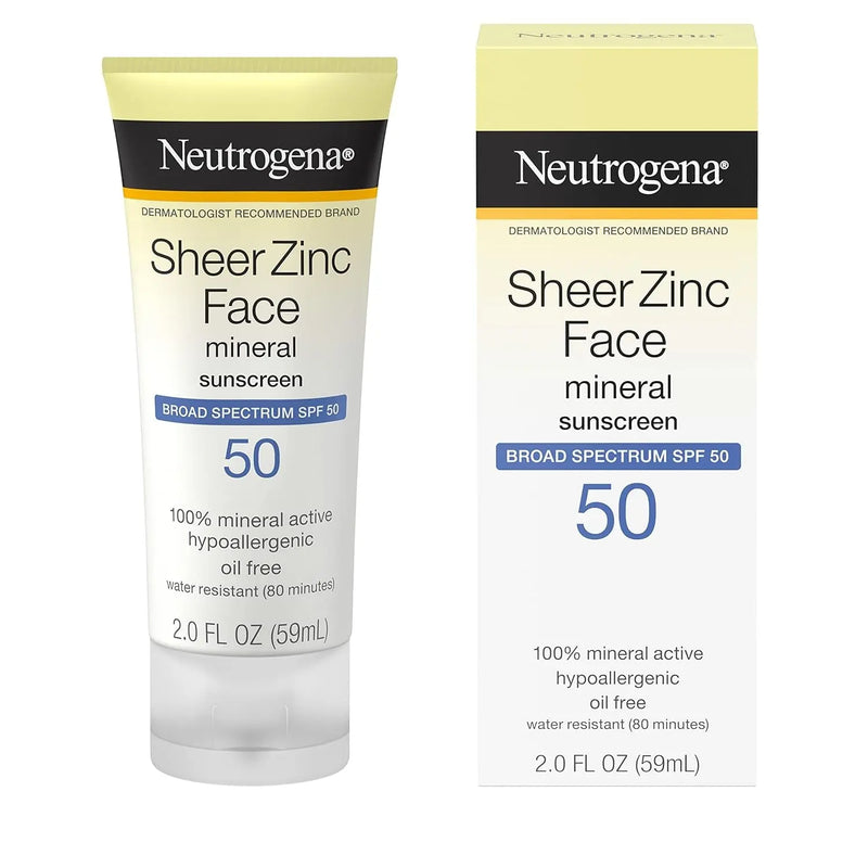 Sheer Zinc Oxide Dry-Touch Mineral Face Sunscreen Lotion with Broad Spectrum SPF 50, Oil-Free, Non-Comedogenic & Non-Greasy, Hypoallergenic, 2 Fl. Oz - Puck's