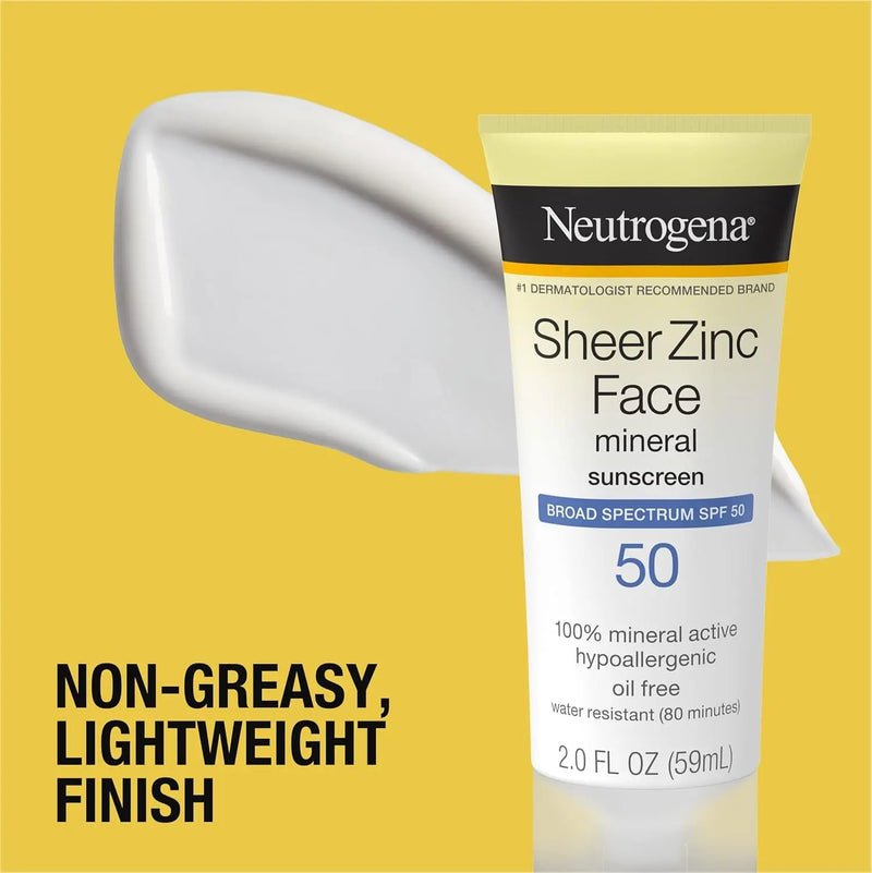 Sheer Zinc Oxide Dry-Touch Mineral Face Sunscreen Lotion with Broad Spectrum SPF 50, Oil-Free, Non-Comedogenic & Non-Greasy, Hypoallergenic, 2 Fl. Oz - Puck's