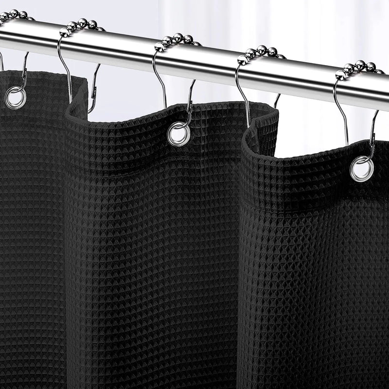 Shower Curtain Black - Hotel Style Black Shower Curtains for Bathroom with Waffl - Puck's