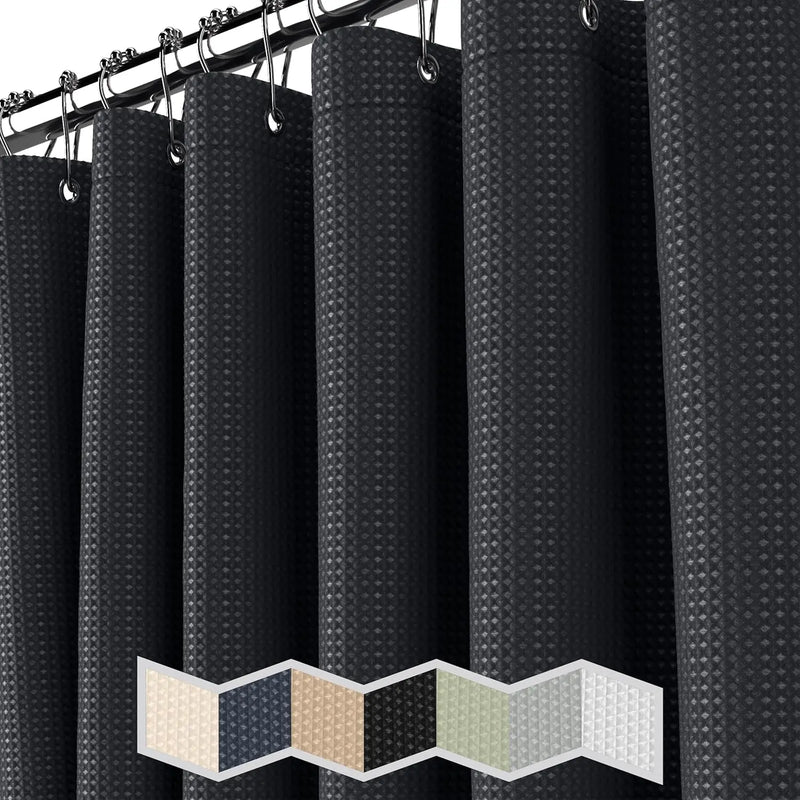 Shower Curtain Black - Hotel Style Black Shower Curtains for Bathroom with Waffl - Puck's
