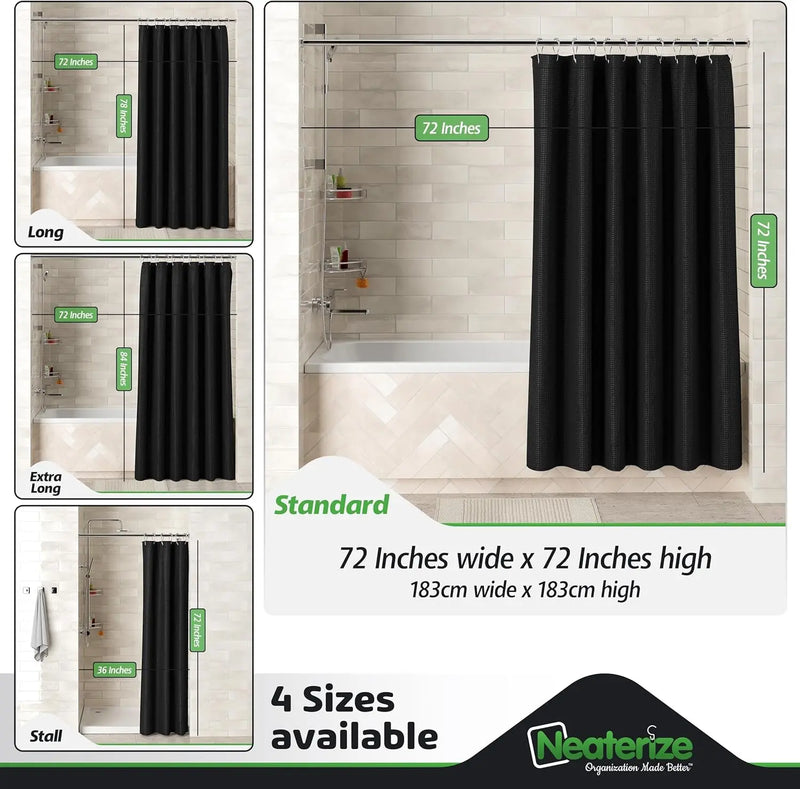 Shower Curtain Black - Hotel Style Black Shower Curtains for Bathroom with Waffl - Puck's
