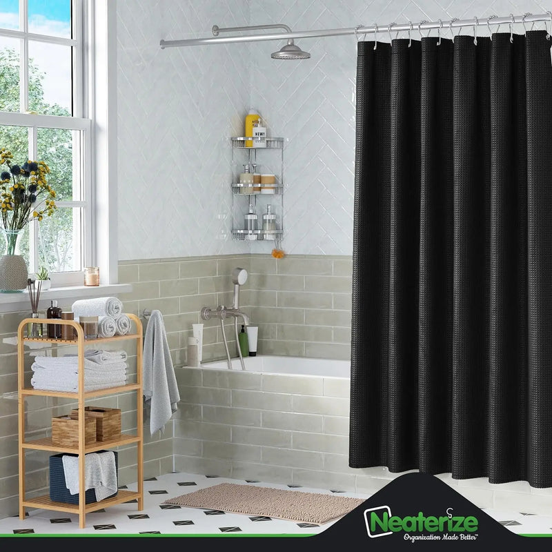Shower Curtain Black - Hotel Style Black Shower Curtains for Bathroom with Waffl - Puck's