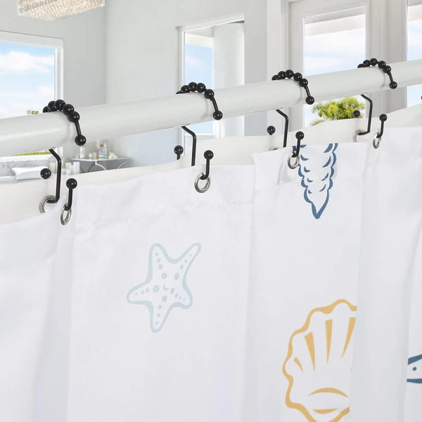 Shower Curtain Rings,  Shower Curtain Hooks, Rust-Resistant Metal Black Shower Curtain Rings, Double Shower Curtain Hooks for Bathroom Shower Curtain & Shower Liner, Set of 12, Black - Puck's