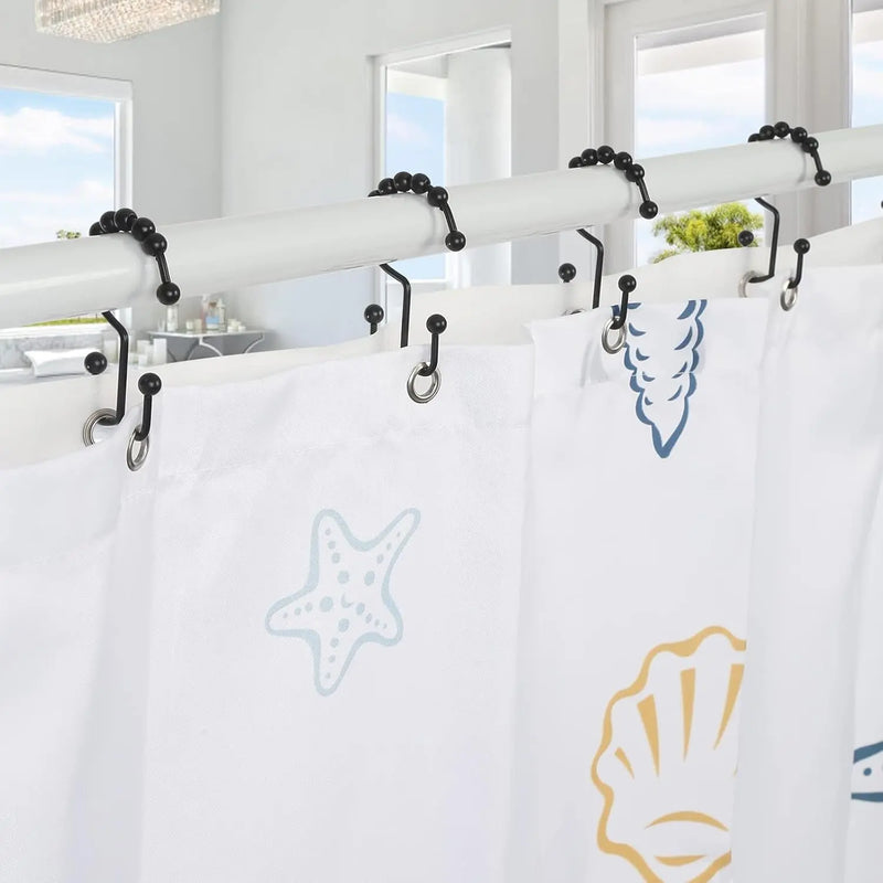 Shower Curtain Rings,  Shower Curtain Hooks, Rust-Resistant Metal Black Shower Curtain Rings, Double Shower Curtain Hooks for Bathroom Shower Curtain & Shower Liner, Set of 12, Black - Puck's