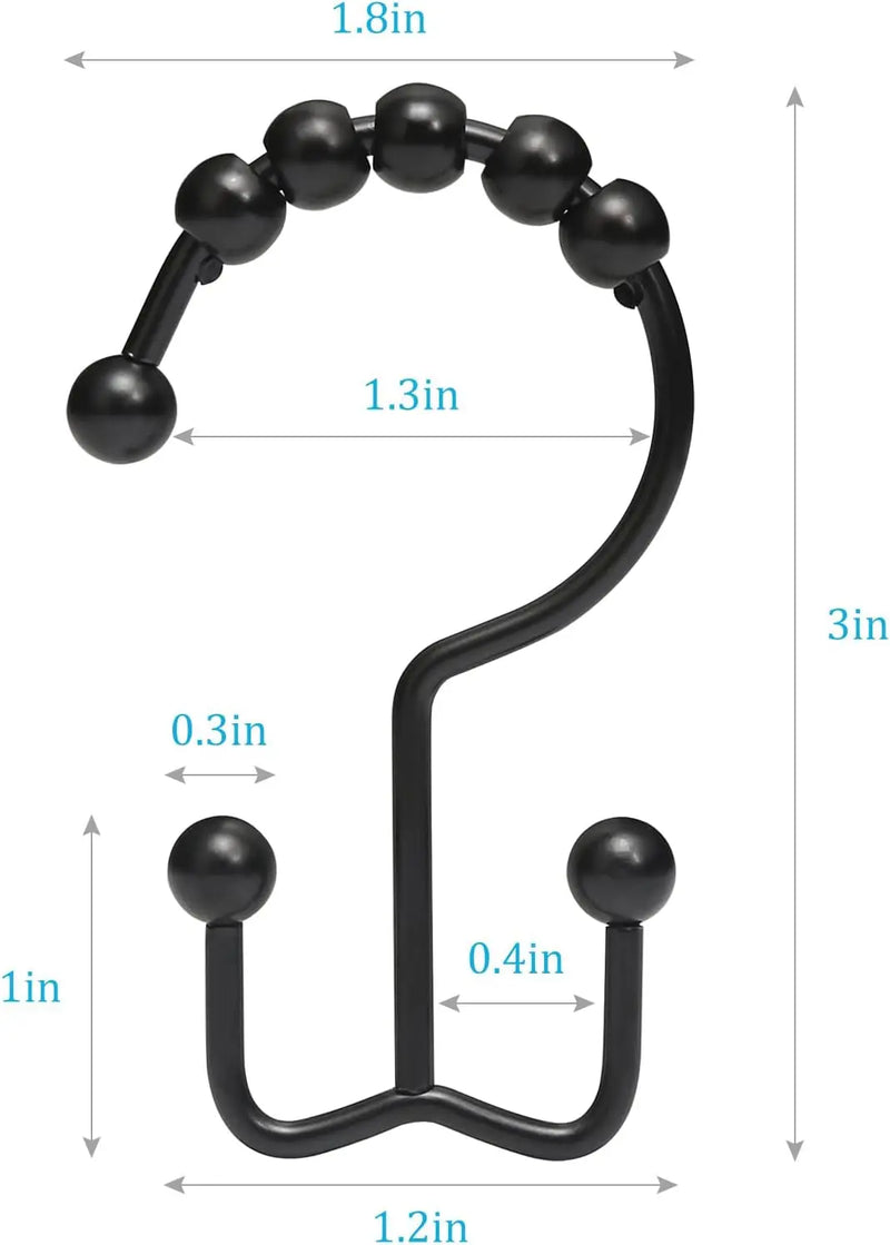 Shower Curtain Rings,  Shower Curtain Hooks, Rust-Resistant Metal Black Shower Curtain Rings, Double Shower Curtain Hooks for Bathroom Shower Curtain & Shower Liner, Set of 12, Black - Puck's