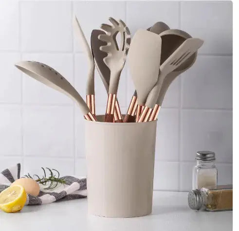 Silicone Kitchenware Set With Storage Seat Nonstick Pan - Puck's