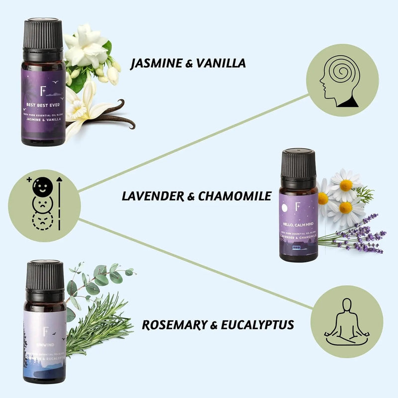 Sleep Essential Oils Set | Pure Essential Oils for Diffusers for Home, Set of 6 Essential Oil Blend or Oil Diffuser Essential Oils - Lavender, Rosemary & Peppermint | Valentines Day Gift - Puck's