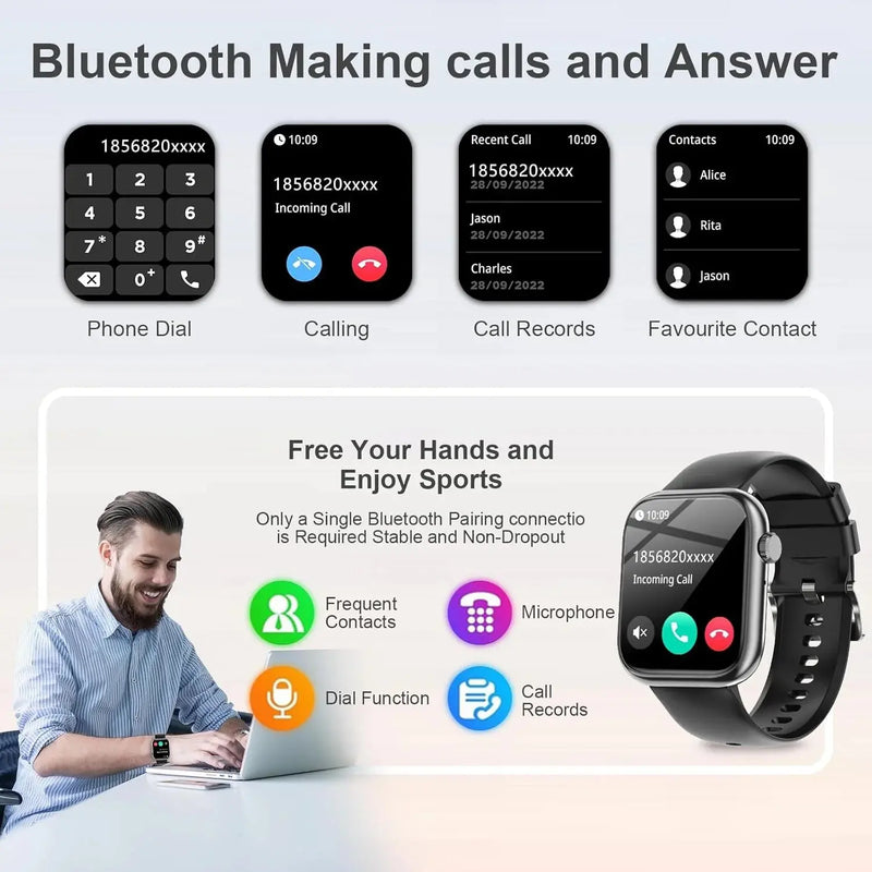 Smart Watch Answer/Make a Call Bluetooth Smart Watch for IOS Android Men'S and Women'S Watch Black - Puck's