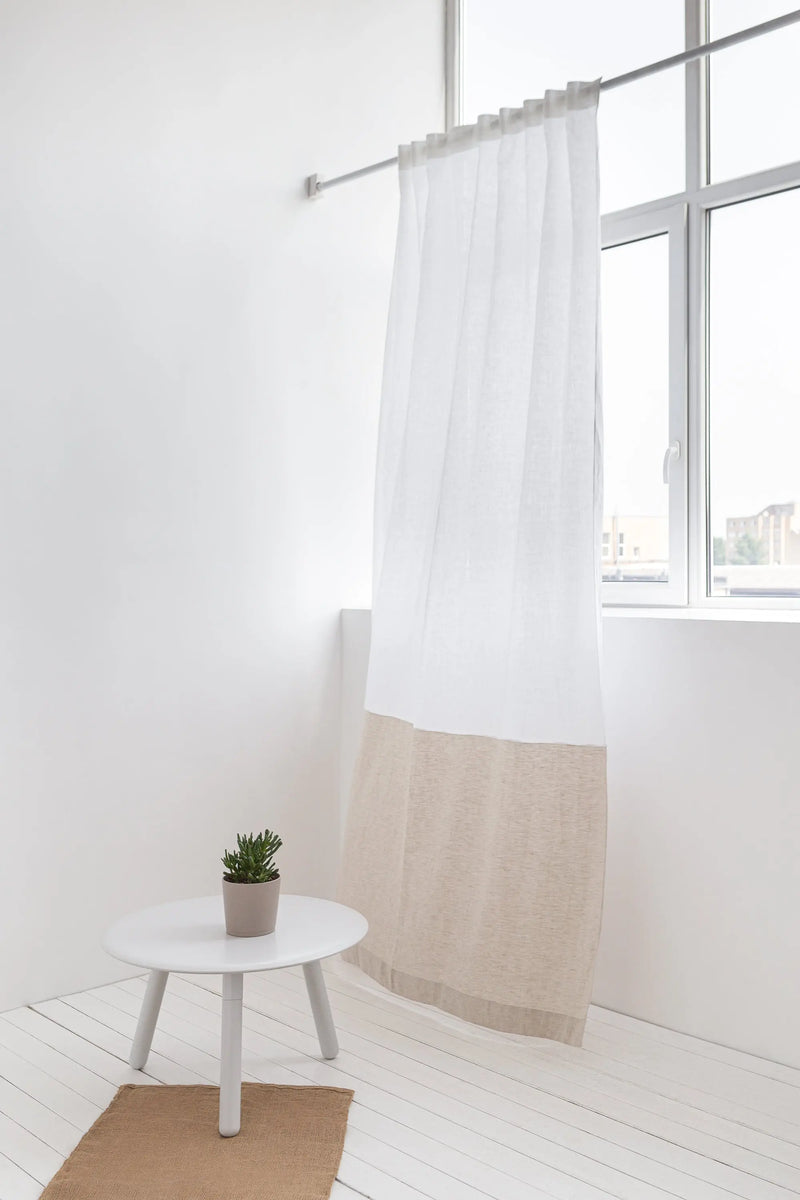 Snow White and Natural Light linen curtains with tape, two tones - Puck's