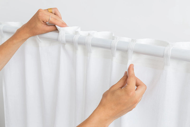 Snow White and Natural Light linen curtains with tape, two tones - Puck's