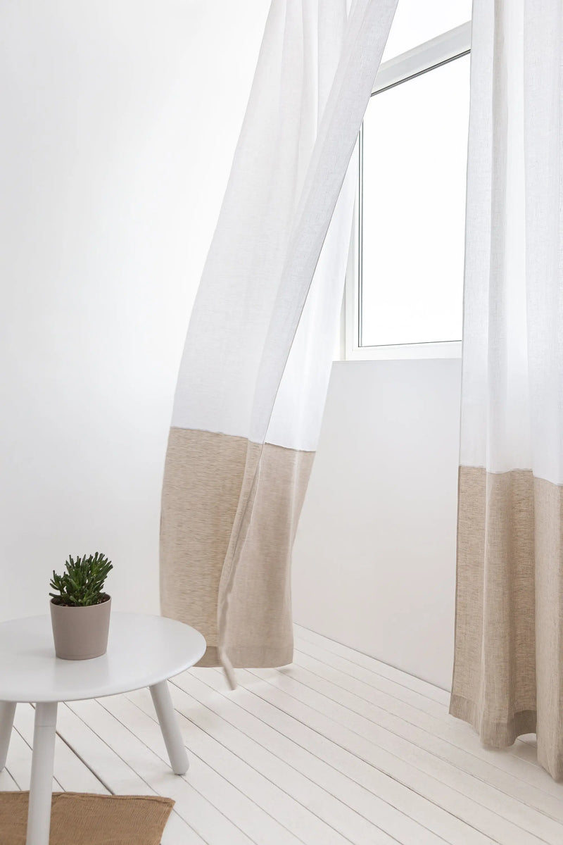 Snow White and Natural Light linen curtains with tape, two tones - Puck's
