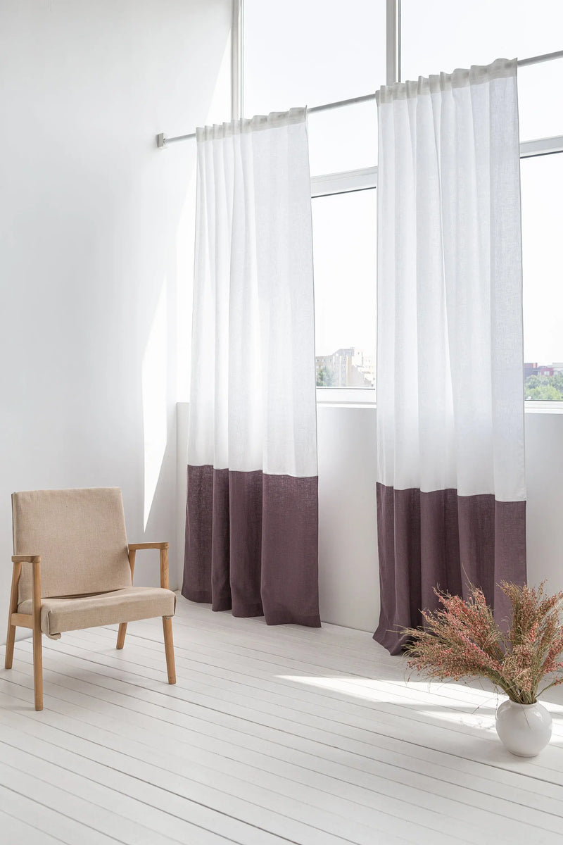 Snow White and Natural Light linen curtains with tape, two tones - Puck's