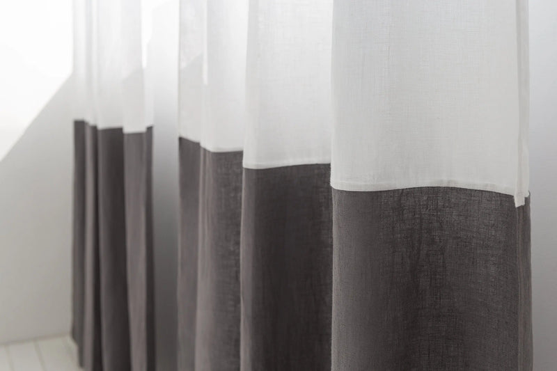Snow White and Natural Light linen curtains with tape, two tones - Puck's