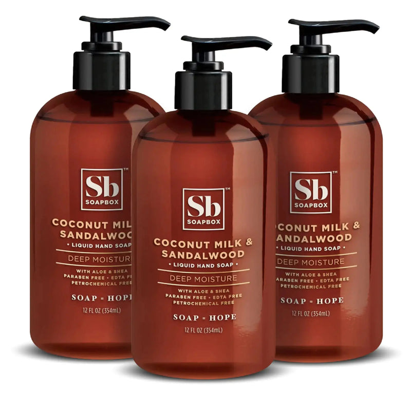 Soapbox Liquid Hand Soap, Coconut Milk & Sandalwood, Gentle & Moisturizing Hand Wash for Kitchen and Bathroom, Vegan & Cruelty Free Scented Hand Soap 12 Ounce Pump Bottles (Pack of 3) 12 Fl Oz (Pack of 3) - Puck's