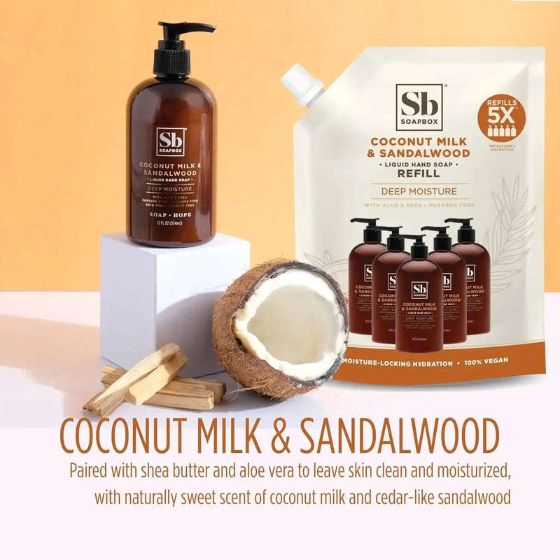 Soapbox Liquid Hand Soap, Coconut Milk & Sandalwood, Gentle & Moisturizing Hand Wash for Kitchen and Bathroom, Vegan & Cruelty Free Scented Hand Soap 12 Ounce Pump Bottles (Pack of 3) 12 Fl Oz (Pack of 3) - Puck's