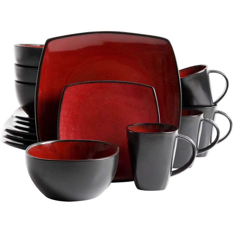 Soho Lounge Square 16-Piece Dinnerware Set - Red - Puck's