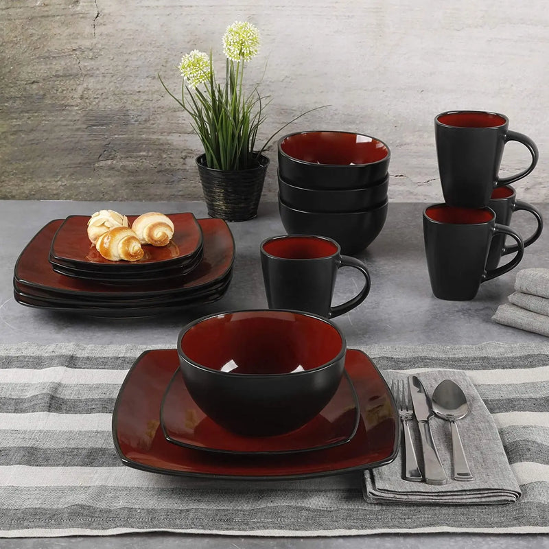Soho Lounge Square 16-Piece Dinnerware Set - Red - Puck's