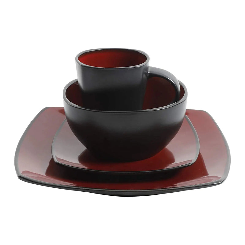 Soho Lounge Square 16-Piece Dinnerware Set - Red - Puck's