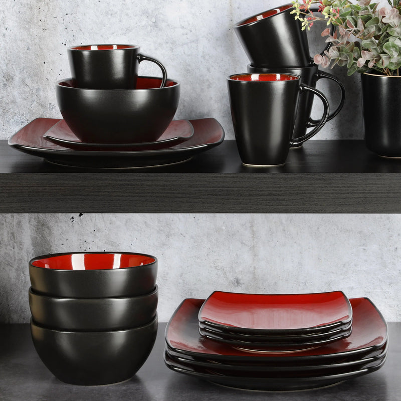 Soho Lounge Square 16-Piece Dinnerware Set - Red - Puck's