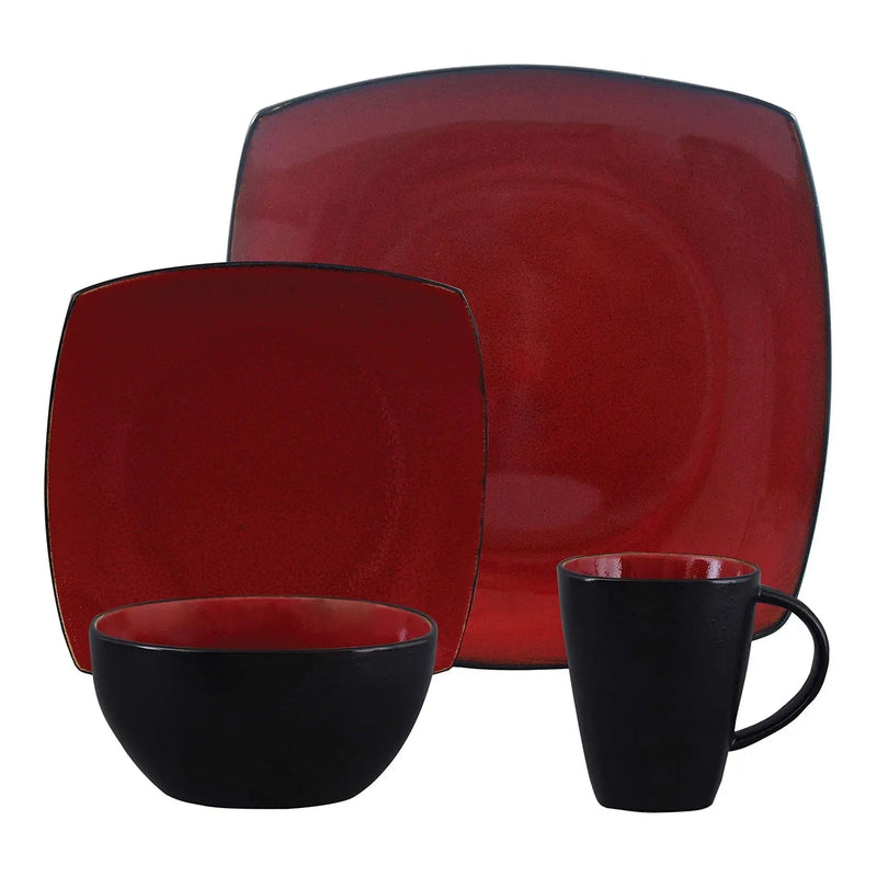 Soho Lounge Square 16-Piece Dinnerware Set - Red - Puck's