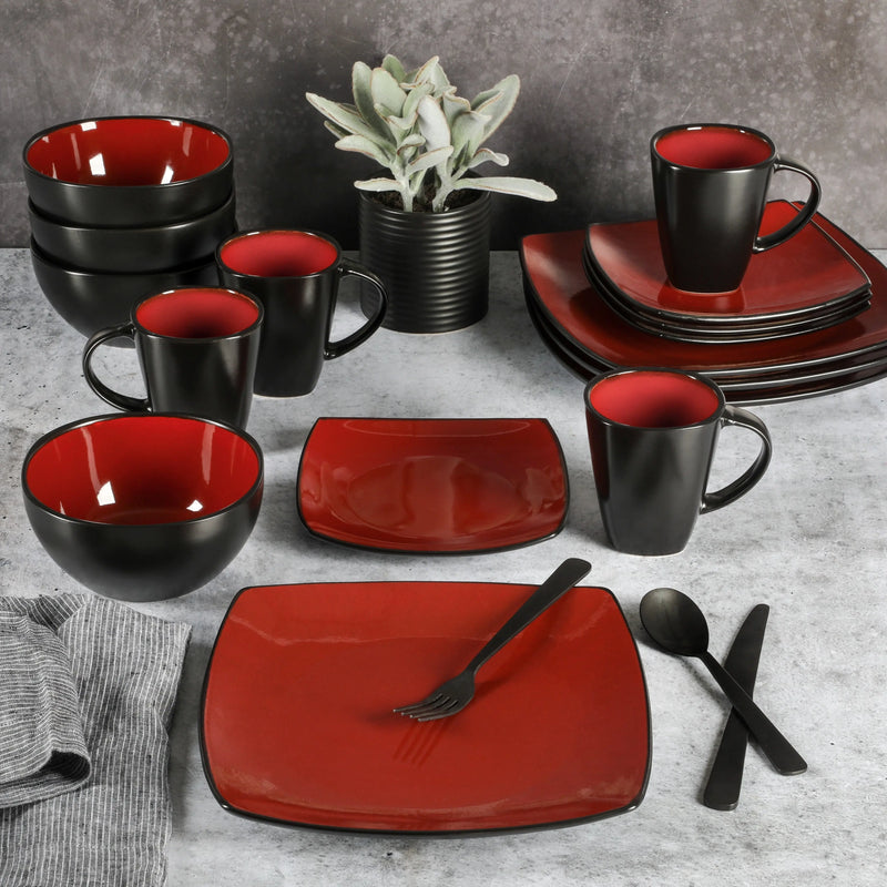 Soho Lounge Square 16-Piece Dinnerware Set - Red - Puck's
