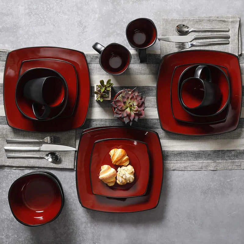 Soho Lounge Square 16-Piece Dinnerware Set - Red - Puck's