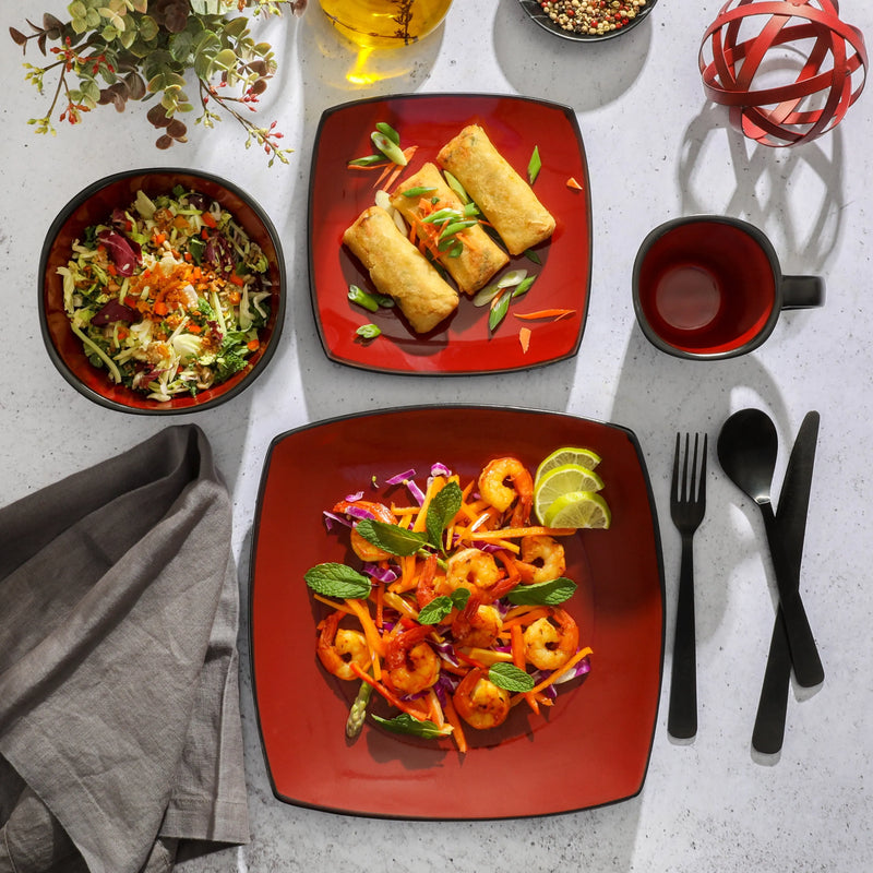Soho Lounge Square 16-Piece Dinnerware Set - Red - Puck's