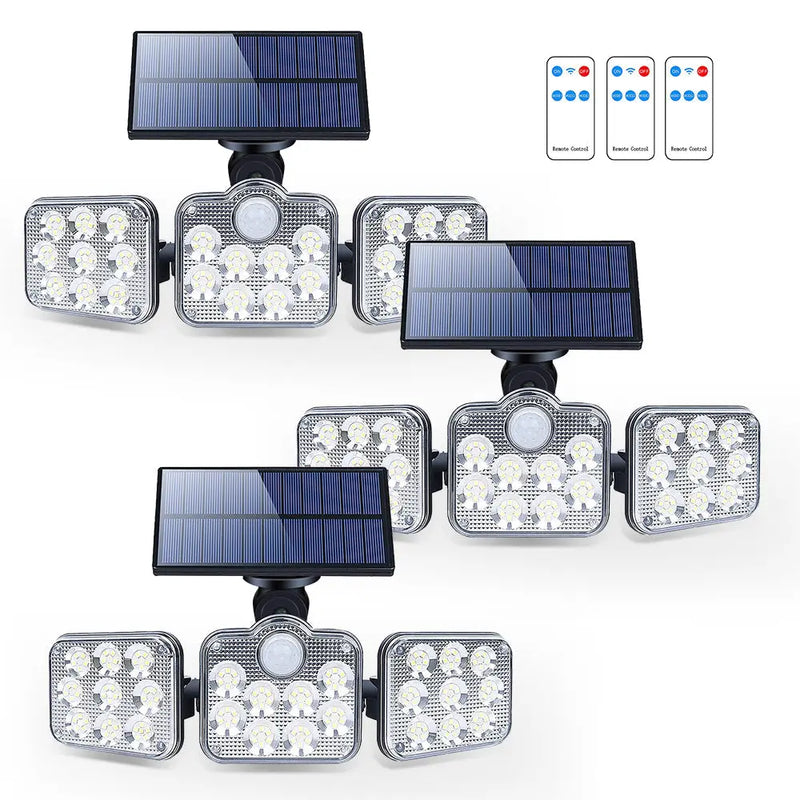 Solar Outdoor Lights 138 LED 3-Head Adjustable 360°Rotating Wide-Angle - Puck's